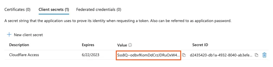 Location of client secret in Azure