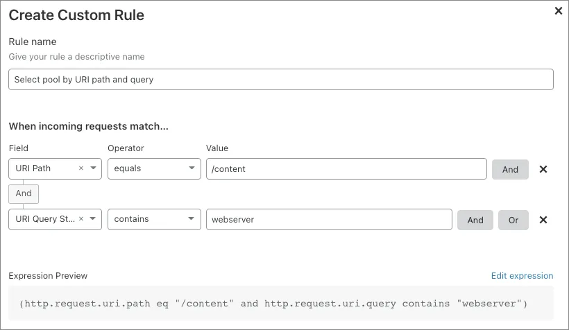 Example rule configuration visible in the Expression Builder